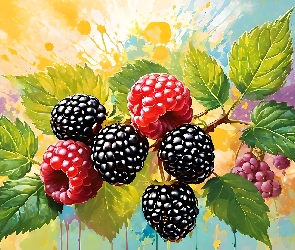 Jeżyny, Grafika, Liście, Maliny, Owoce