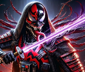Miecz, Płonący, Postać, Grafika, Maska, Darth Venom, Zbroja