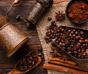 Ziarna, Goździki, Cynamon, Materiał, Kawa
