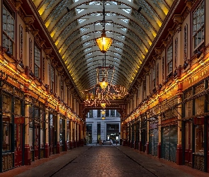 Ulica, Sklepy, Zadaszona, Domy, Londyn, Lampy, Anglia, Leadenhall Market