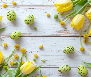 Drewno, Pisanki, Żółte, Tulipany