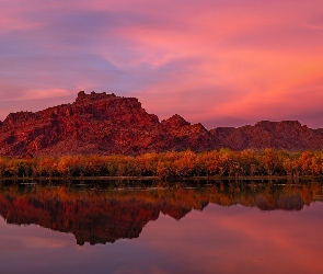 Arizona, Rzeka, Stany Zjednoczone, Goldfield Mountains, Odbicie, Góry, Drzewa, Salt River