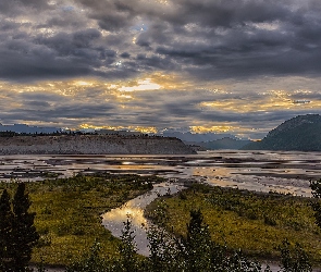 Stany Zjednoczone, Rzek, Połączenie, Alaska, Rzeka, Góry, Chitina River, Rzeka, Chmury, Cooper River