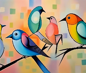 Grafika, Kolorowa, Ptaki