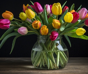 Wazon, Tulipany, Bukiet, Różnokolorowe