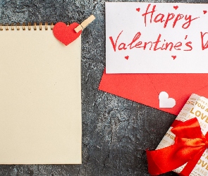 Walentynki, Happy Valentines Day, Prezent, Notes, Kartka, Napis