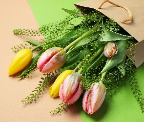 Torba, Papierowa, Kwiaty, Tulipany