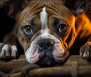 Buldog, Kłoda, Łapy, Pyszczek, Pies