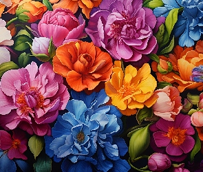 Grafika, Kwiaty, Kolorowe, Rozkwitnięte