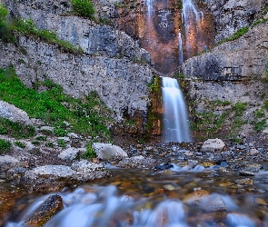 Utah, Rośliny, Wodospad, Stany Zjednoczone, Rzeka, Skały, Stewarts Cascades Falls