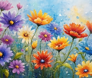 Kwiaty, Grafika, Kolorowe