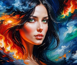 Tło, Kolorowe, Twarz, Kobieta, Grafika, Portret