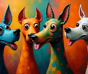 Psy, Cztery, Grafika, Kolorowe