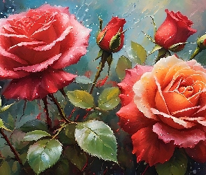 Grafika, Pąki, Czerwone, Róże