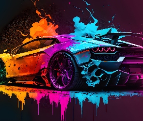 Lamborghini, Kolorowe, Grafika, Samochód