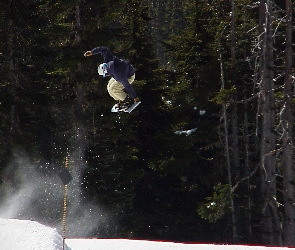 Snowbording, snowboardzista, śnieg, deska