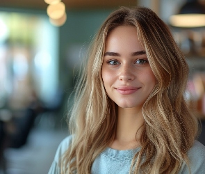 Blondynka, Kobieta, Długowłosa, Uśmiechnięta