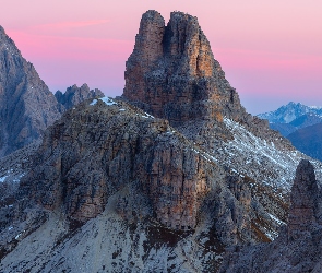 Dolomity, Skały, Góry, Toblinger Knoten, Niebo, Szczyt, Włochy, Różowe