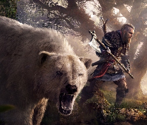 Niedźwiedź, Topór, Assassins Creed Valhalla, Gra, Eivor, Wiking