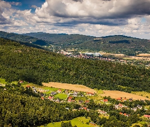 Pogórze Karkonoskie, Polska, Domy, Lasy, Góry
