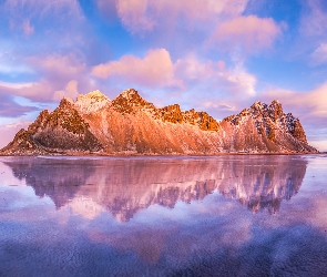 Góra, Odbicie, Morze, Vestrahorn, Islandia