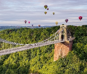 Clifton Suspension Bridge, Most, Bristol, Las, Niebo, Anglia, Balony