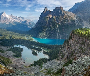 Kanada, Drzewa, Lake OHara, Chmury, Góry, Mary Lake, Kolumbia Brytyjska, Park Narodowy Yoho, Jeziora