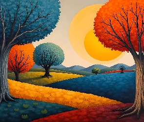 Drzewa, Grafika, Kolorowe