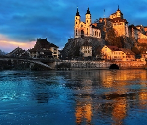 Aarburg, Domy, Most, Rzeka Aare, Szwajcaria