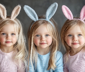 Uszy, Opaski, Długowłose, Trzy, Dziewczynki, Blondynki