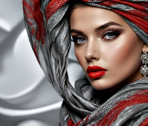 Turban, Kolczyk, Twarz, Kobieta, Makijaż, Grafika