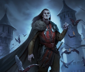 Wieże, Nietoperze, Pięść, Zamek, Postać, Dungeons and Dragons Curse of Strahd, Mężczyzna, Wampir, Gra, Peleryna