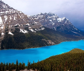 Prowincja Alberta, Chmury, Jezioro, Kanada, Góry, Park Narodowy Banff, Peyto Lake