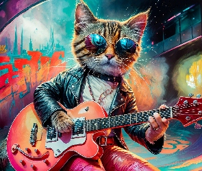 Grafika, Gitara, Kot, Okulary