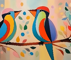 Grafika, Ptaki, Dwa, Kolorowe