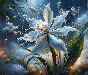 Orchidea, Grafika, Storczyk, Biały, Kwiat