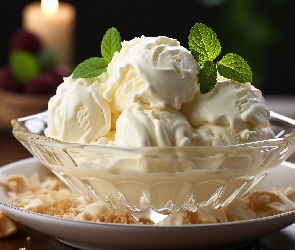 Mięta, Miseczka, Lody, Waniliowe