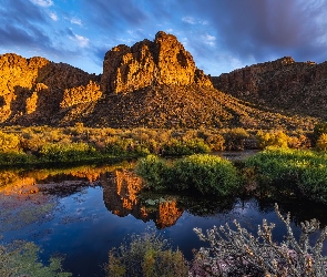Arizona, Rzeka, Stany Zjednoczone, Goldfield Mountains, Roślinność, Góry, Chmury, Salt River