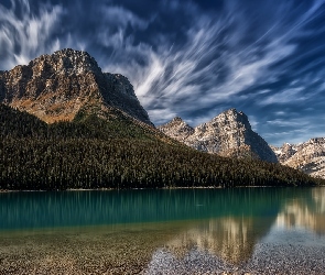 Kanada, Park Narodowy Banff, Jezioro, Góry, Hector Lake, Las