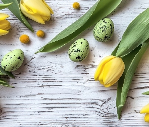 Drewno, Tulipany, Żółte, Pisanki
