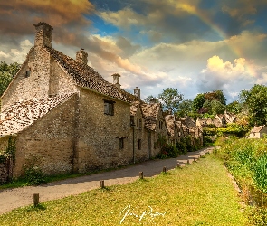 Chmury, Ulica, Hrabstwo Gloucestershire, Tęcza, Domy, Anglia, Bibury