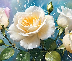 Grafika, Kwiaty, Biało-kremowe, Róże
