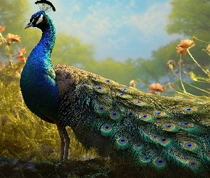 Kwiaty, Rośliny, Paw, Ogon