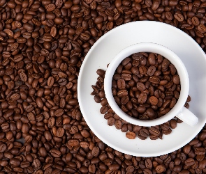 Kawy, Ziarna, Filiżanka, Biała, Kawa, Talerzyk