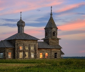 Łąka, Zachód słońca, Cerkiew