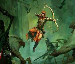 Skok, Walka, Gra, Łuczniczka, Szkielety, Plakat, Diablo IV, Potwory, Łuk, Postacie, Łotrzyca