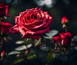 Czerwone, Grafika, Światło, Kwiaty, Róże