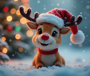 Śnieg, Mikołaja, Rudolf, Grafika, Czapka, Renifer, Czerwononosy