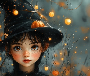 Kapelusz, AI, Halloween, Dynie, Dziewczynka