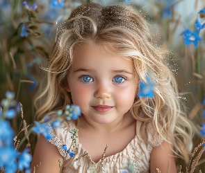 Oczy, AI, Kwiaty, Niebieskie, Dziewczynka